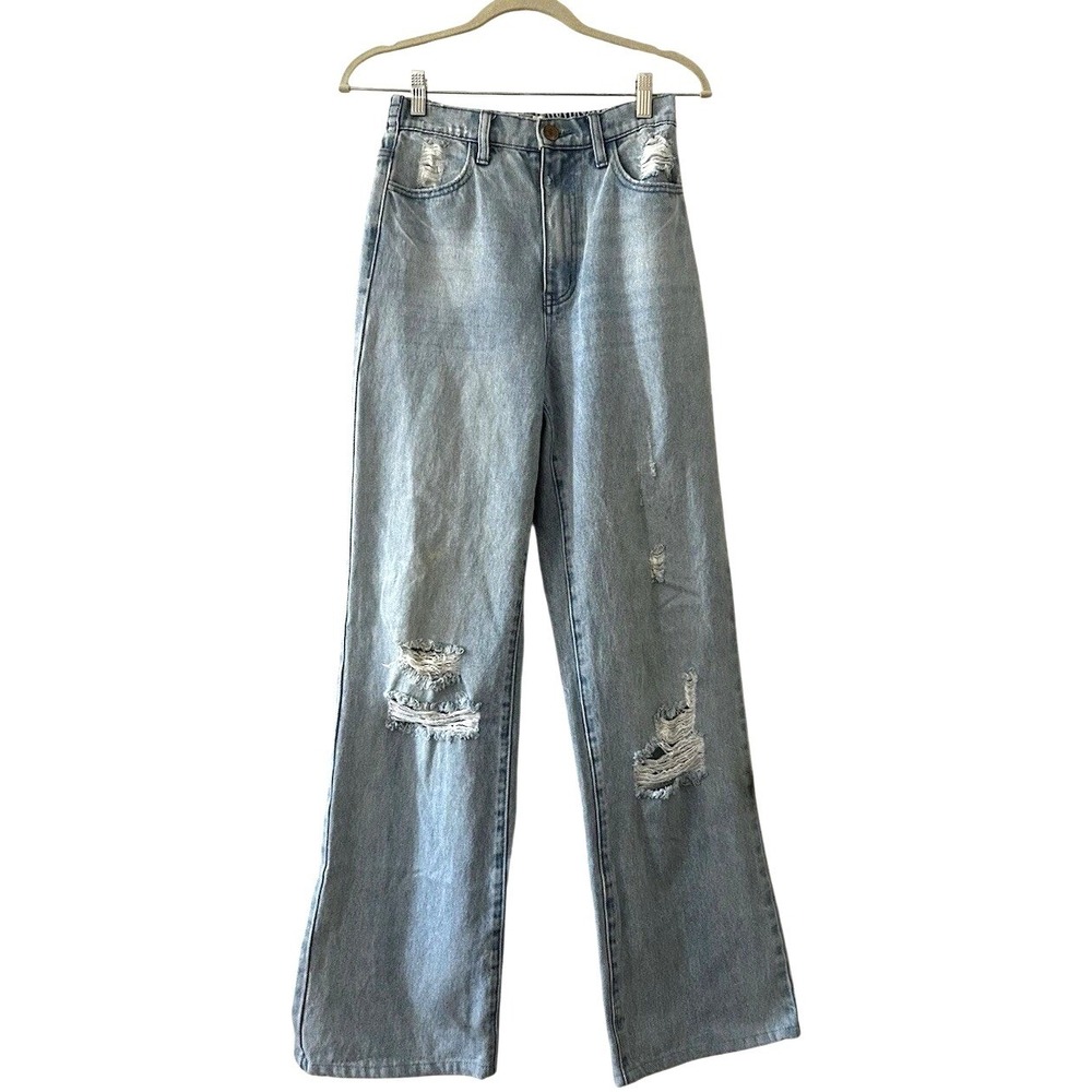 Show Me Your Mumu Light Wash Distressed Wide Leg Jeans Size 24 High Waist Denim